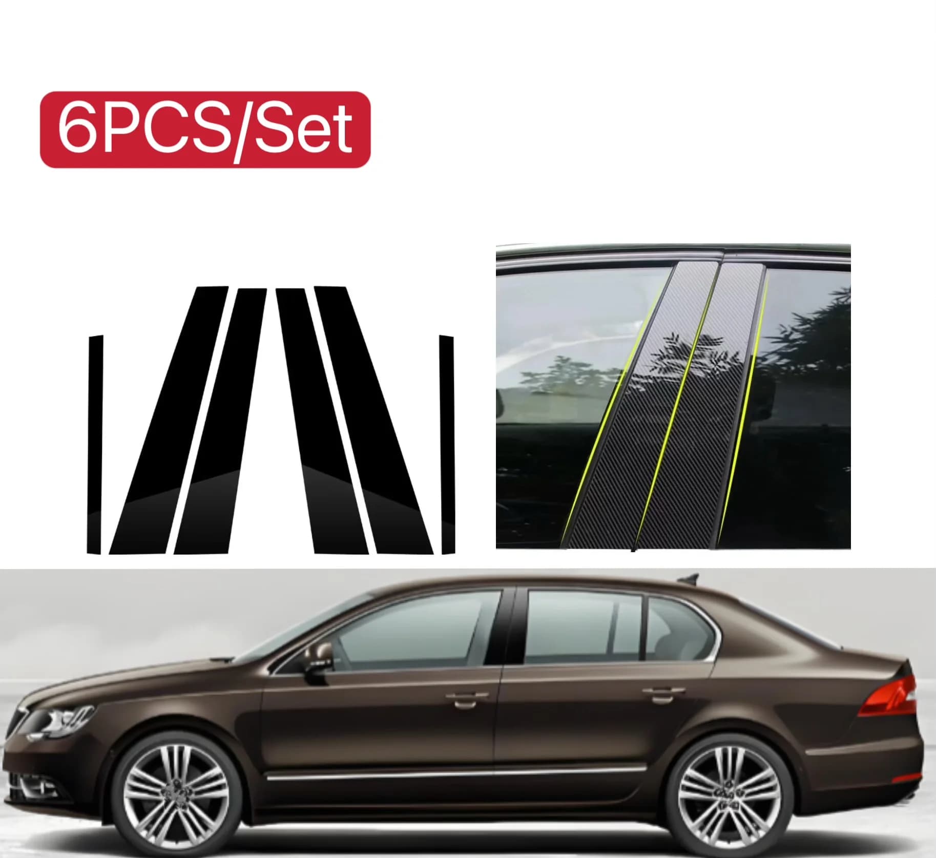 4PCS Glossy Black Pillar Post Fit For Skoda Superb B8 (3V) 2016 2017-2023  Door Window Column BC Trim Sticker Cover