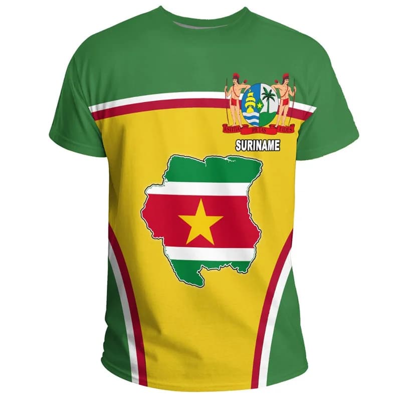 Suriname Flag 3D Printed T-shirt Men Colombian National Emblem Graphic Tee Summer Short Sleeve Streetwear Mens Gym Sport Tops