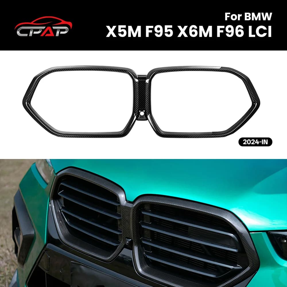 Real Dry Carbon Fiber Car Front Grills For BMW X5M F95 X6M F96 LCI 2024-IN Front Bumper Kidney Hood Grille Accessory OEM Style