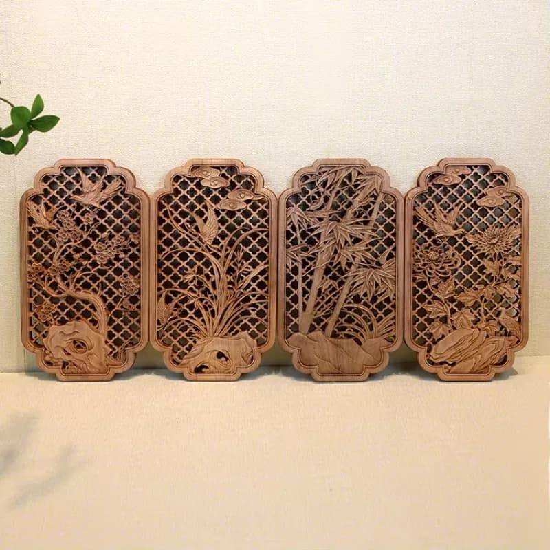 Dongyang Wood Carving Wall Hanging, Chinese Camphor Relief Art Panel, Classical Entryway Wall Decor, Traditional Sculpture