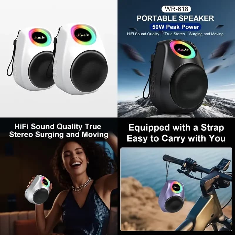Outdoor Portable Speaker 4000mAh Battery HiFi- Sound Quality Heavy Bass Indoor Speaker Wireless BT with RGB Light Party