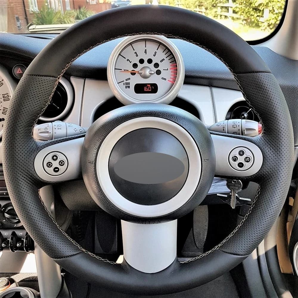 Alcantara Real Leather Steering Wheel Cover White Thread Car Accessoires for Mini HATCHBACK R50 R52 R53 CONVERTIBLE 2004-2008