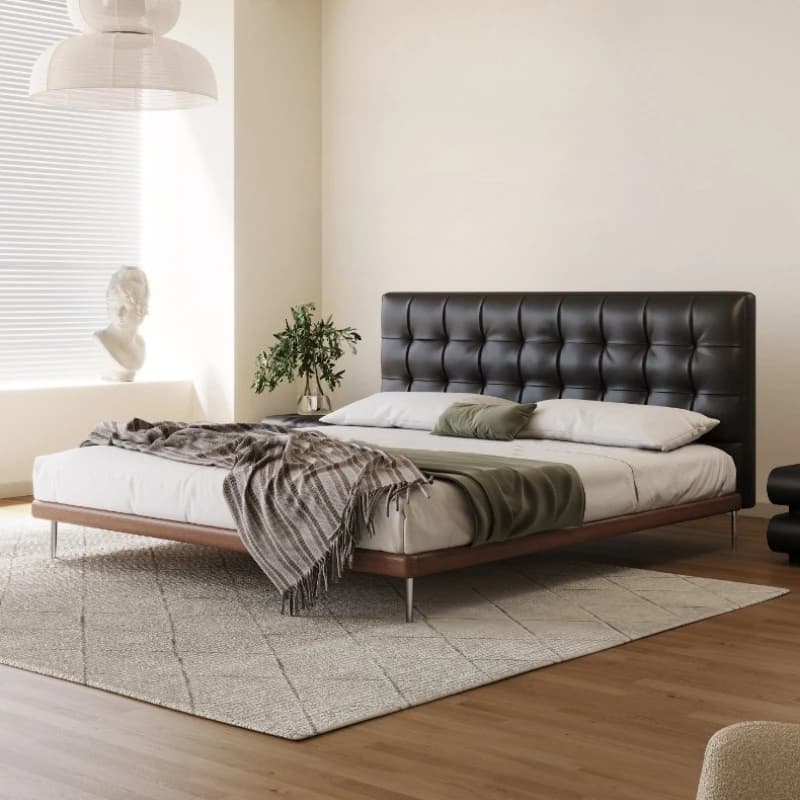 Vintage leather bed master bedroom Italian retro bed frame black medieval modern 180×200 кровать односпальная bedroom furniture