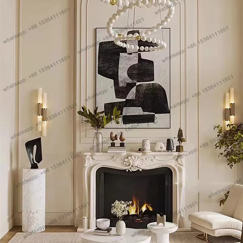 New French solid wood hand-carved fireplace decorative cabinet light luxury modern TV cabinet