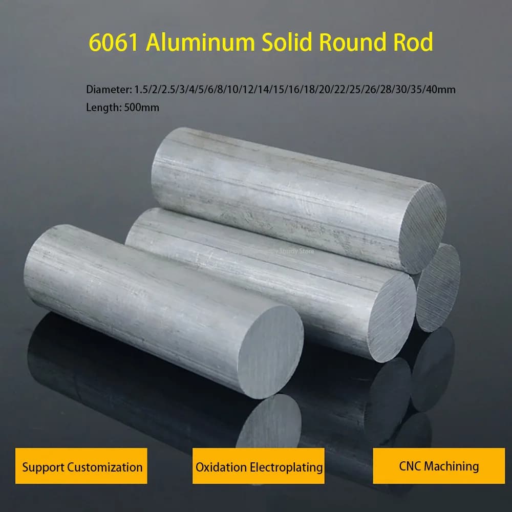 6061 Billet Aluminum Solid Rod Round Bar Diameter 1.5/2/2.5/3/4/5/6/8/10/12/14/15/16/18/20/22/25/26/28/30/35/40mm Length 500mm