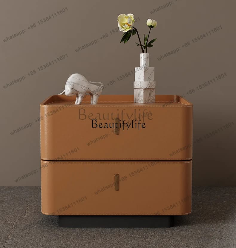 56Italian Minimalist Solid Wood Light Luxury Bedside Table Stone Plate Floor Small Modern Minimalist Cabinet