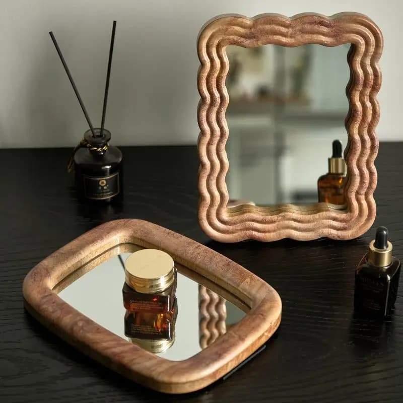 Modern Vanity Mirror Minimalist Tabletop Stand Makeup Mirror Desk Bathroom Decor Stand Mirror Stable Basefor Bedroom Vanity