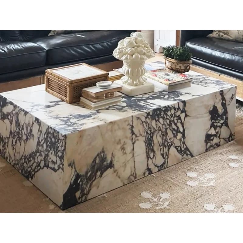 SH STONE Stone Furniture Coffee Table Low Marble Living Room Luxury Natural Custom Calacatta Viola Marble Plinth Coffee Table
