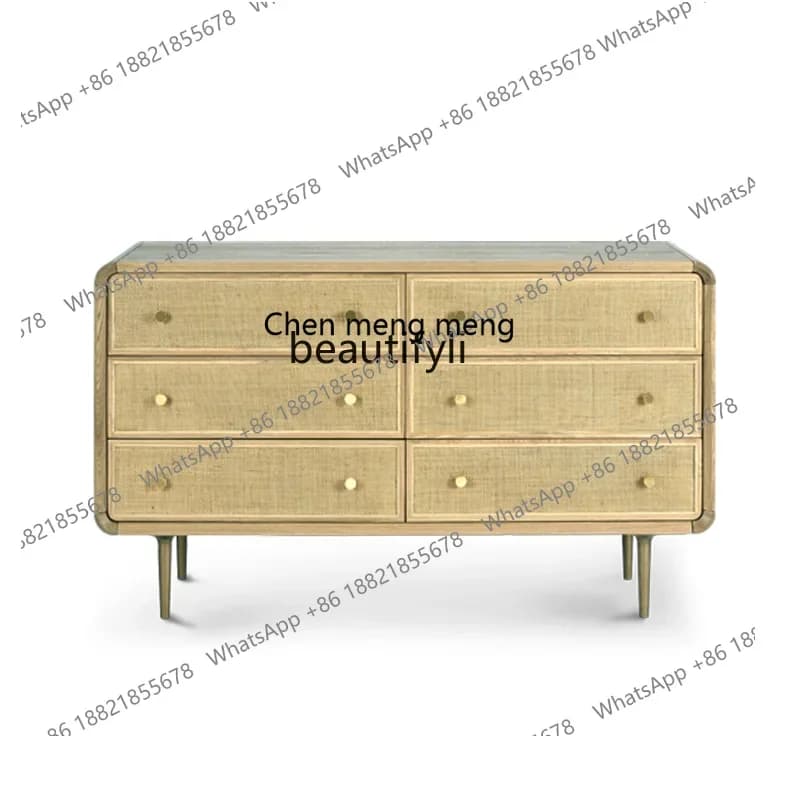 182C Nordic Solid Wood TV Cabinet Simple Rattan Storage Cabinet American Bedroom   Guesthouse Decoration Entrance Cabinet