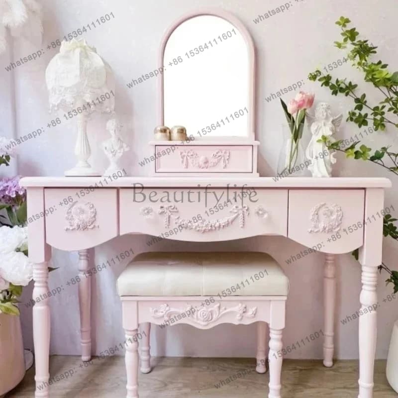 yj57 Girls Wood Modern Vanity Table Storage Mirror Drawers Luxury Bedroom Dressers Space Saving Penteadeira Quarto Furniture