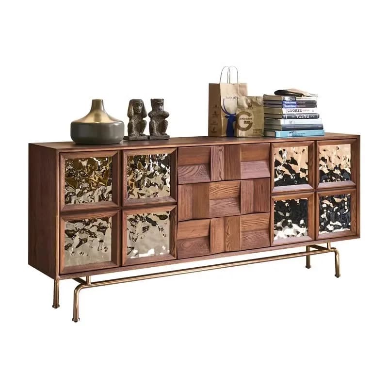 LH medieval dining side cabinet solid wood living room entrance glass door tea cabinet household storage