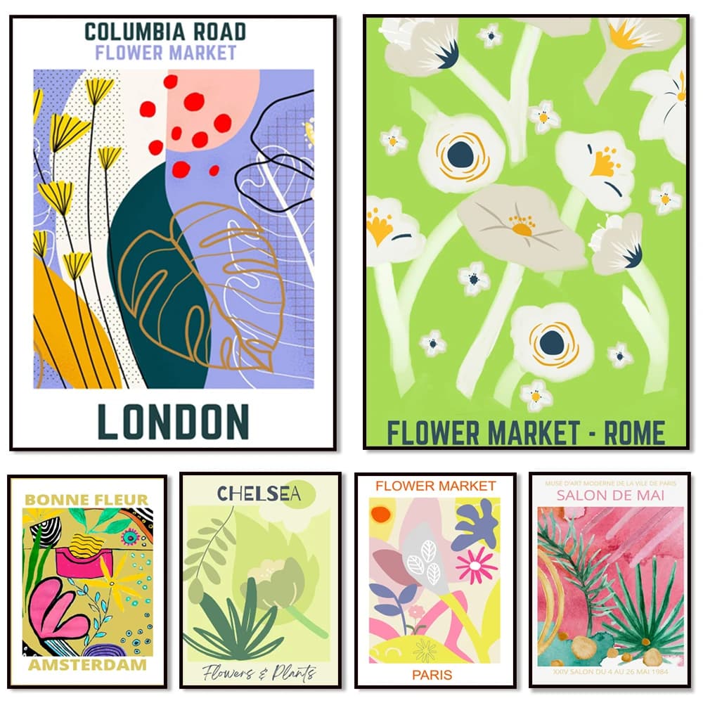 Abstract Flower Market Vintage Minimalist Wall Art Canvas Painting Nordic Posters And Prints Wall Pictures For Living Room Decor