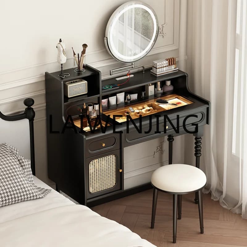 RWJ Retro Dressing Table Bedroom Mid-Ancient Style Home Wall Wood Foot American Black Makeup Table