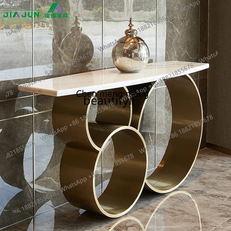 B178 Light luxury Italian entrance table, strip table, marble entrance table, semi-round wall edge, narrow table partition cabin