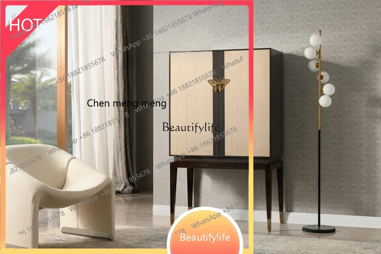 New style New Chinese Neoclassical Light Luxury Living Room Two Door Storage High Cabinet Side Cabinet ss 8617