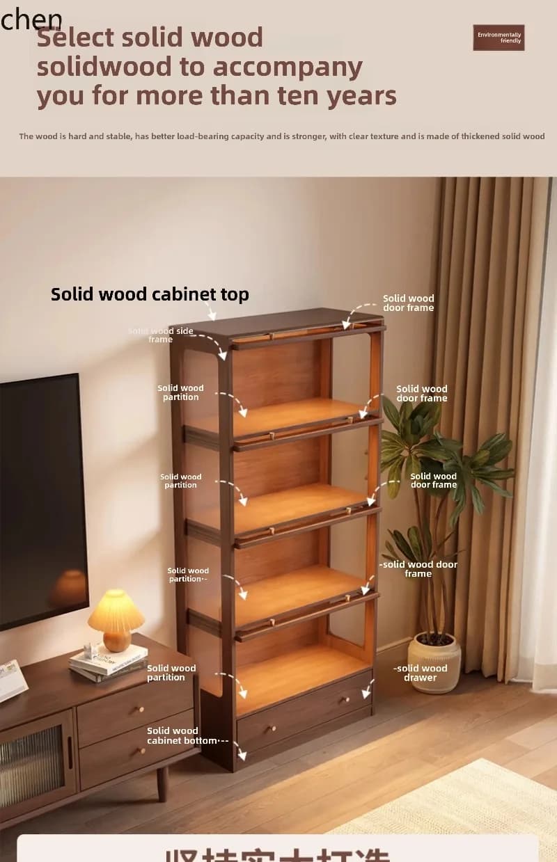 Solid Wood Display Rack Transparent Glass Model Shelf Household Display CabinetN8