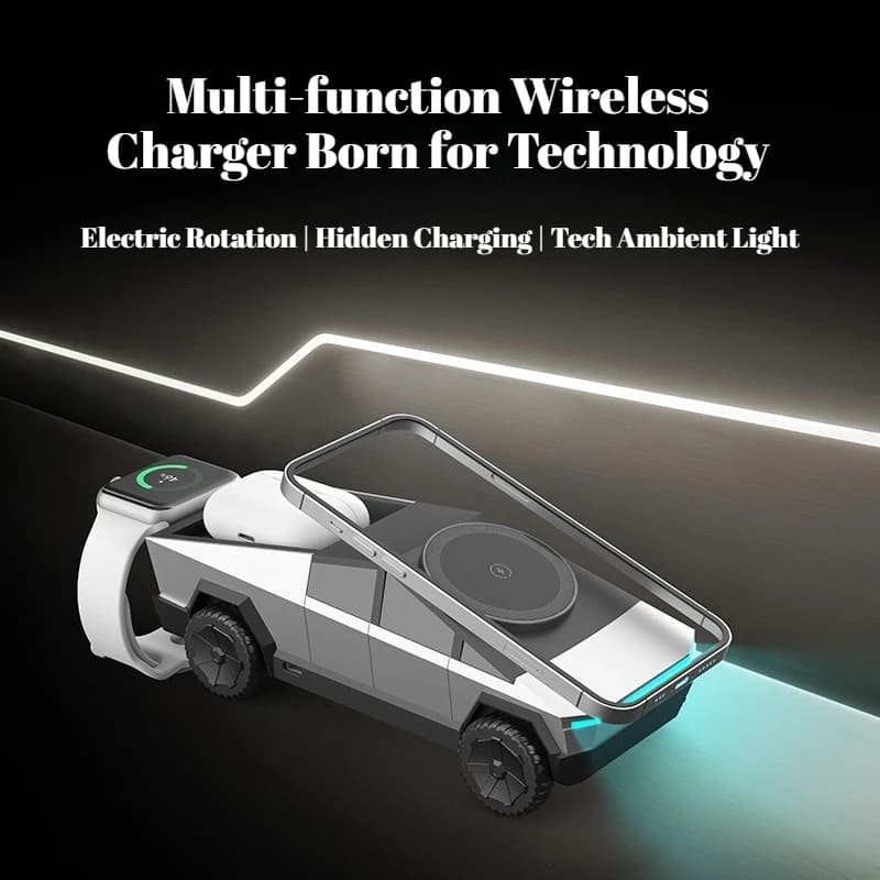 For Tesla Cybertruck New Style 3 In 1 Multi-function QI2 Wireless Charging Pad Fast Charging Station Car Interior Accessories