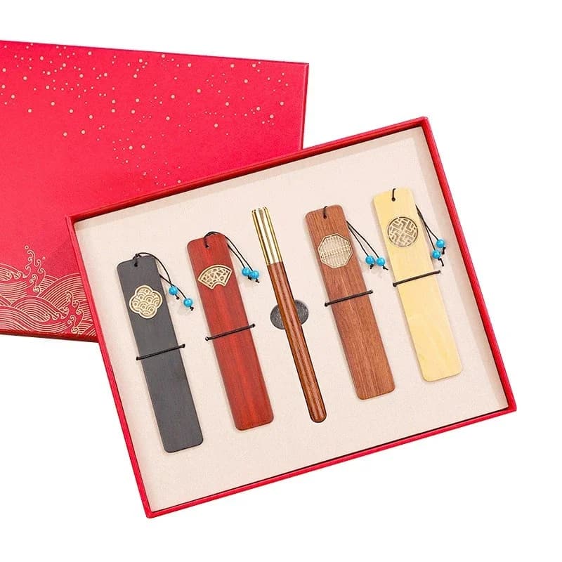 Chinese style literary and retro book exquisite wood bookmark gift box set lettering sour branch wood neutral