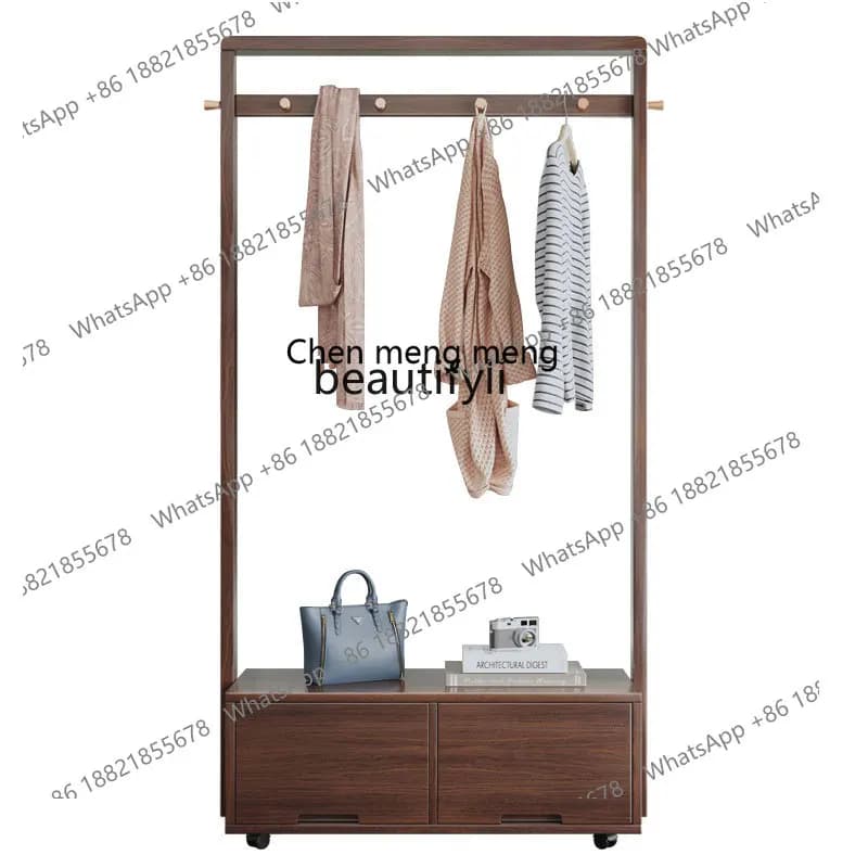 X  Coat Rack Double Rod Solid Wood New Chinese Style Hanger Floor Bedroom and Household Multifunctional Storage Clothes Rack