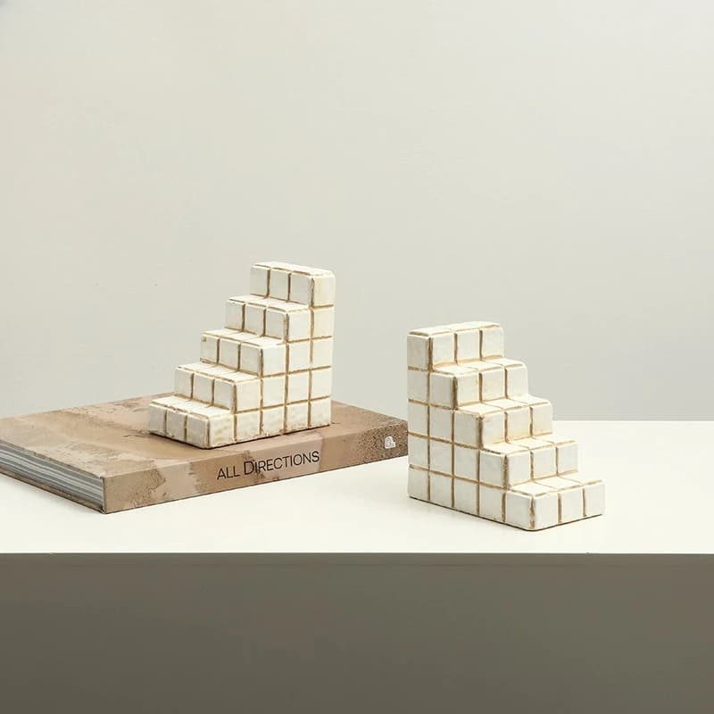 Modern wabi-sabi creative hand-painted geometric square book rely, home office bookcase desktop bookend ornament