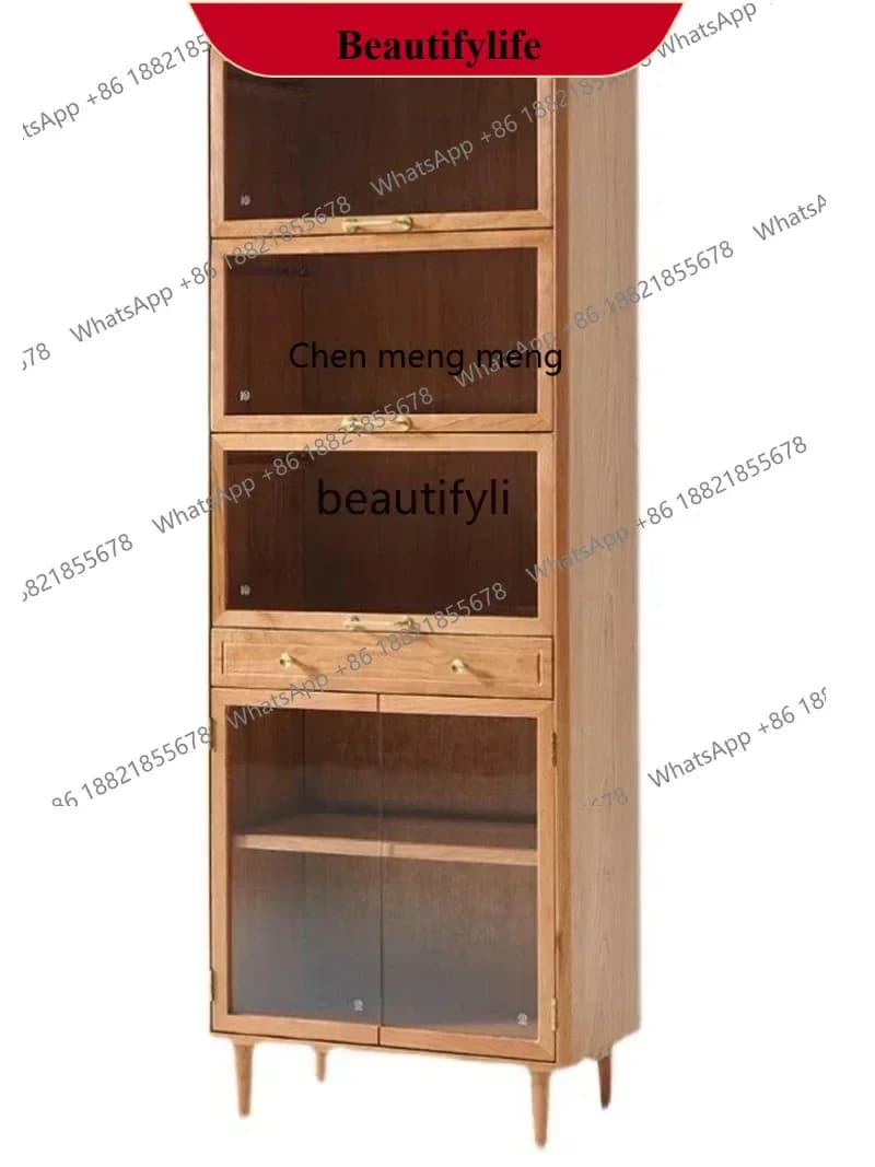 D178  Nordic cherry door, living room display cabinet, bookcase, all solid wood glass locker