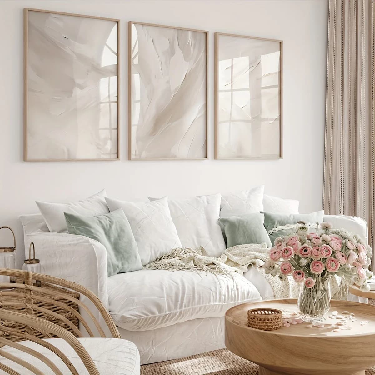 Abstract Posters Print Beige White Brush Strokes Wall Art Neutral Soft Tones Minimalist Bedroom Living Room Wall Art Decor 3PCS