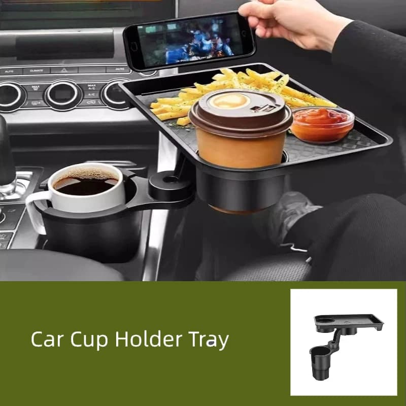 Car cup tray, 5-in-1 adjustable car cup holder, detachable car food tray and storage box, car cup tray table 360° rotatable, wit