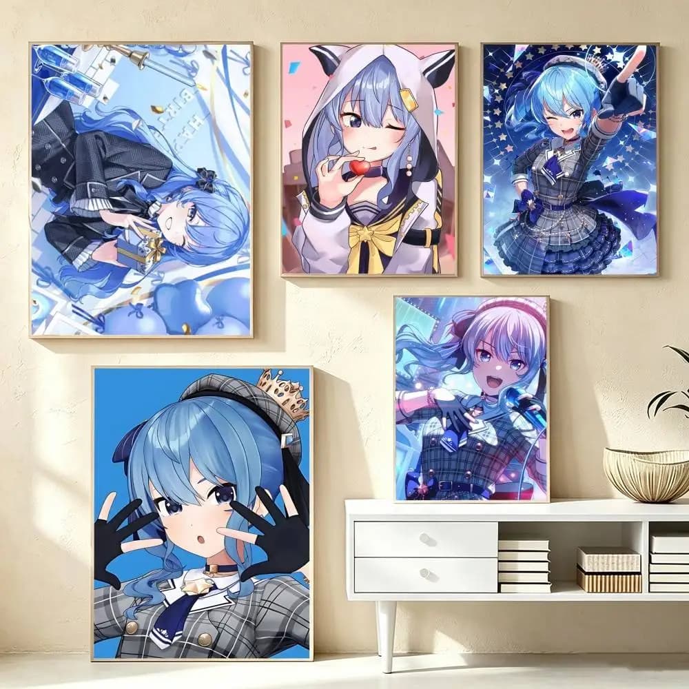 Hololive VTuber Kawaii Hoshimachi Suisei Poster Waterproof Wall Art Sticker For Bar Living Room Vintage Decor High Quality Print