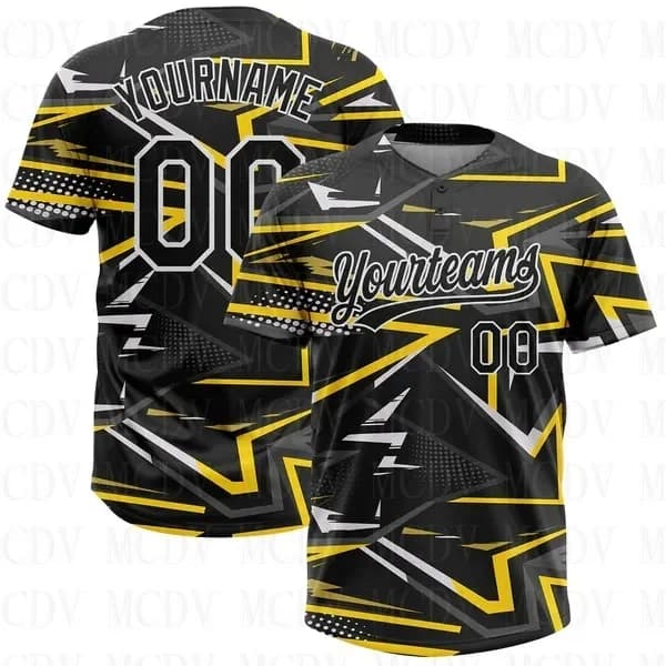 Custom Gold Green-White Two-Button Unisex Softball Jersey 3D Printed Team Name Number Jerseys Sports Wear Adult Youth