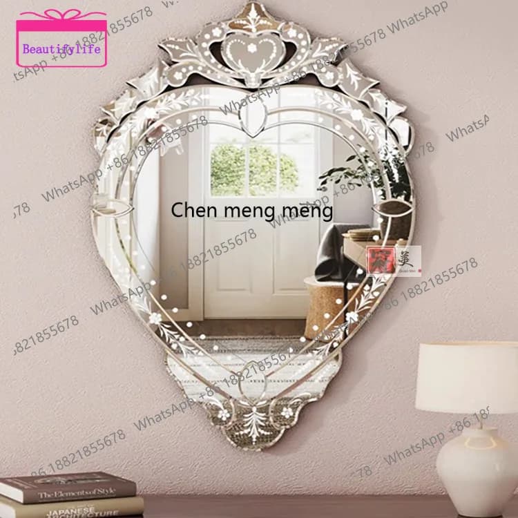 YL French retro carved bathroom mirror dining side wall decorative mirror bedroom makeup mirror