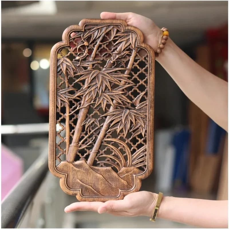Chinese Classical Hollow Wood Carving Crafts Camphor Wood Carving Wall Hanging Background Wall Home Decoration Height 35cm