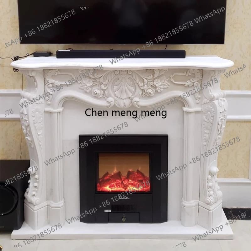 Marble fireplace European stone carving American relief flower simple living room background wall French style R