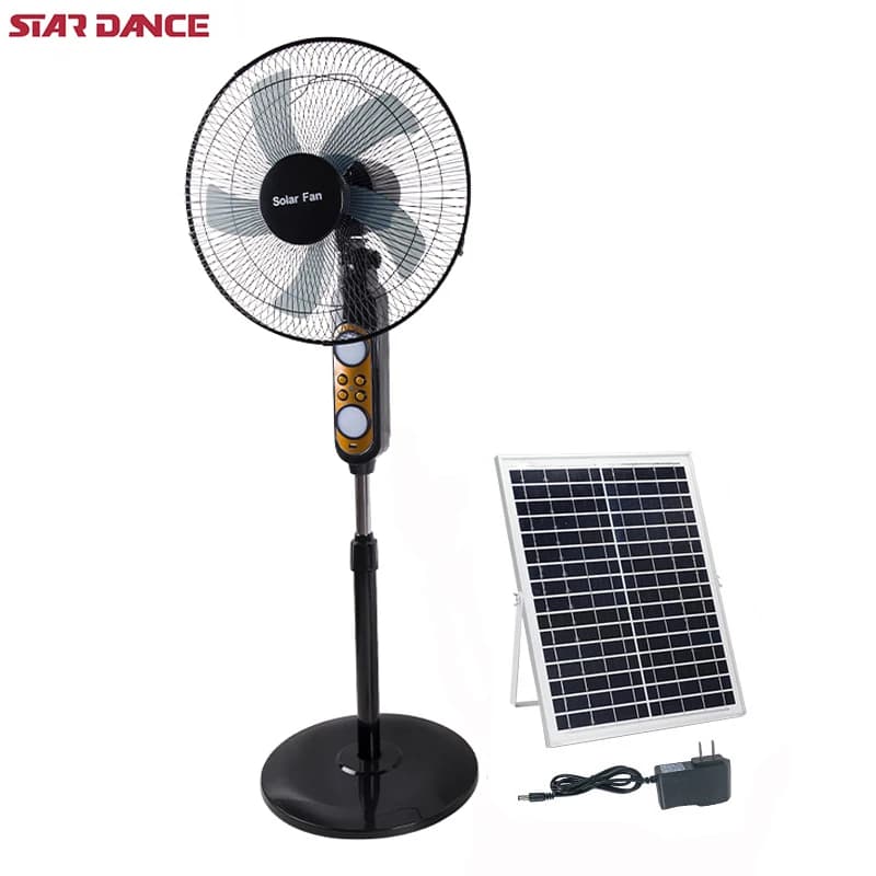 DC Solar Powered Pedestal Fan System 12V 16Inch Stand Rechargeable 16 Inch High Speed Dc Solar Tower & Pedestal Fans With Remote