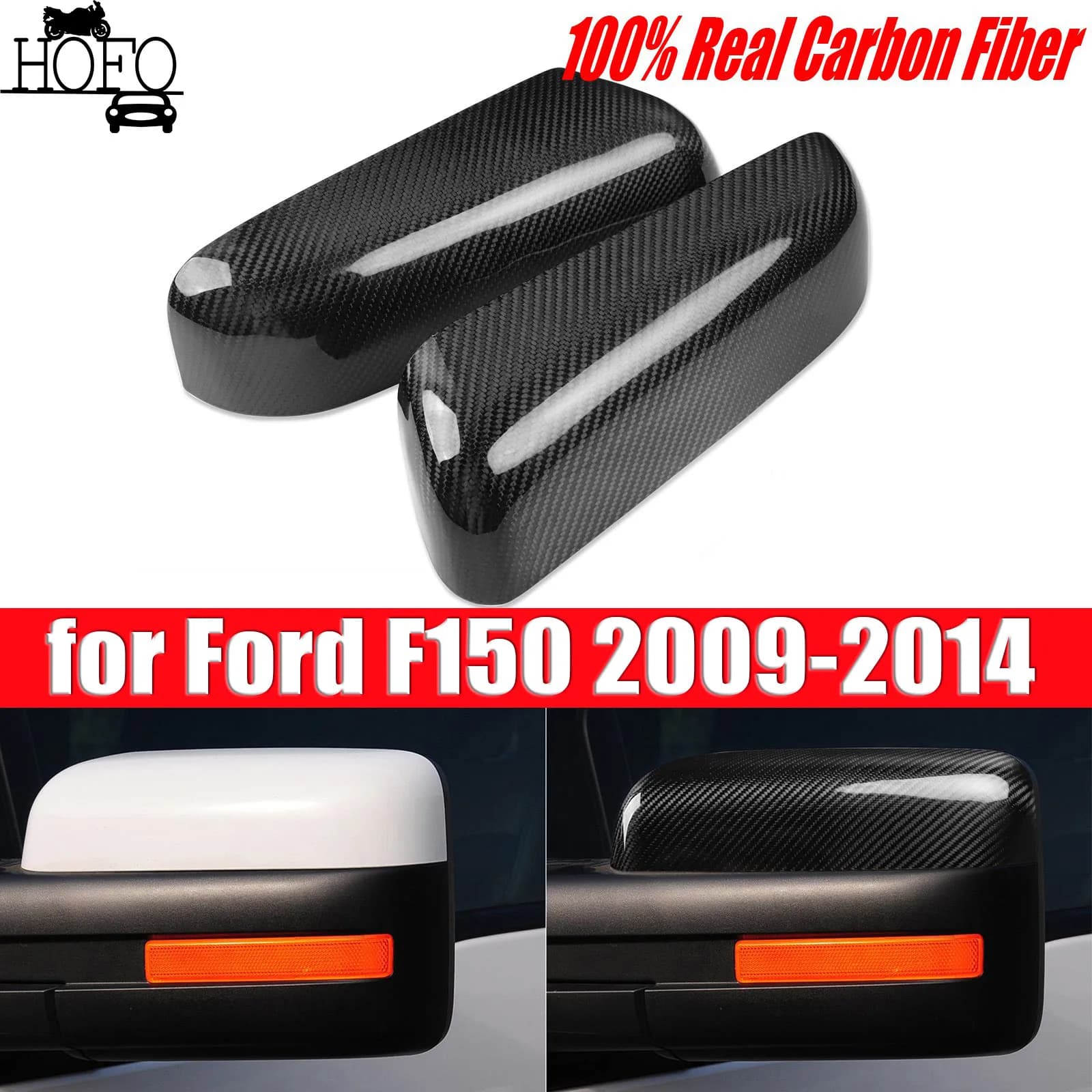 2×Red Black Carbon Fiber Side Rearview Mirror Cap Cover For Ford F150 Raptor 2009-2014
