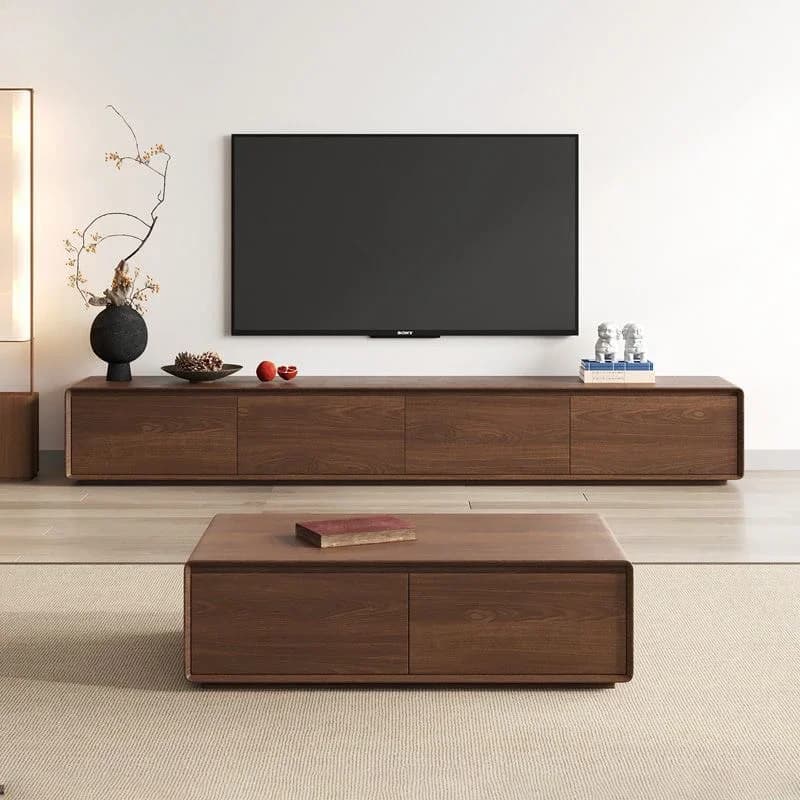 Wood Consoles Tv Stand Cabinet Coffee Table Combination Living Room Modern Apartment Walnut Floor Solid Wood TV Cabinet
