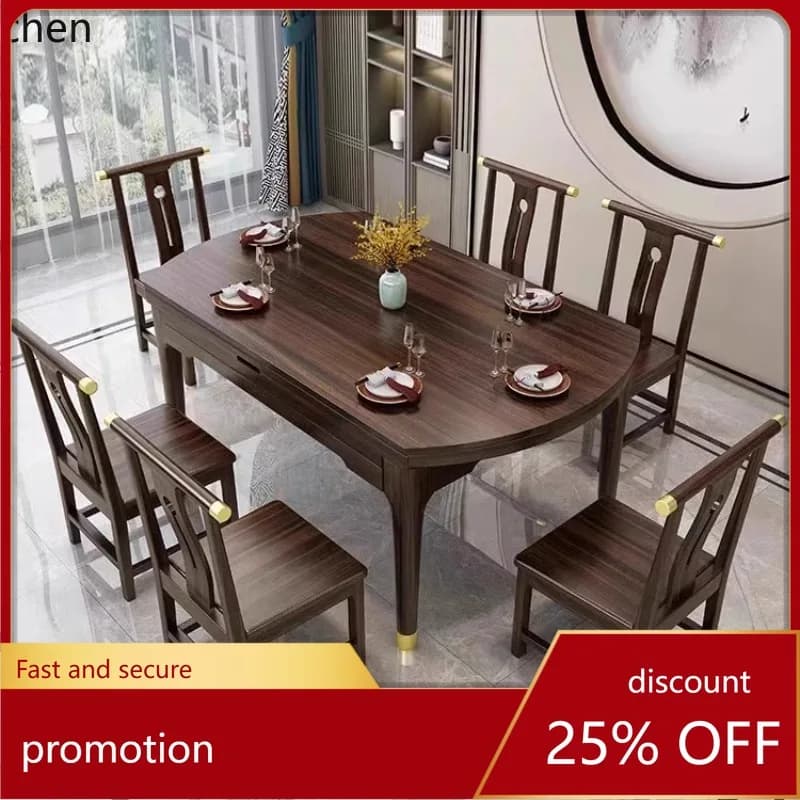 HXL Solid Wood Dining Table and Chairs, Square and Round Dual-use Extendable Table, Foldable Round Dining Table