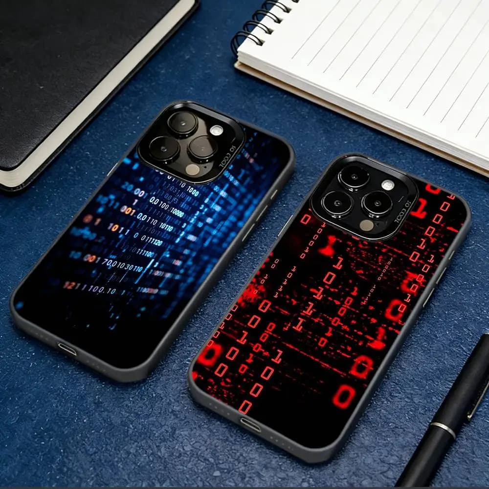 Binary Code Aesthetic Phone Case For iPhone 17,16,15,14,13,12,11 Plus,Pro Max,XS,Colorful Silver Phone case Funda Cover