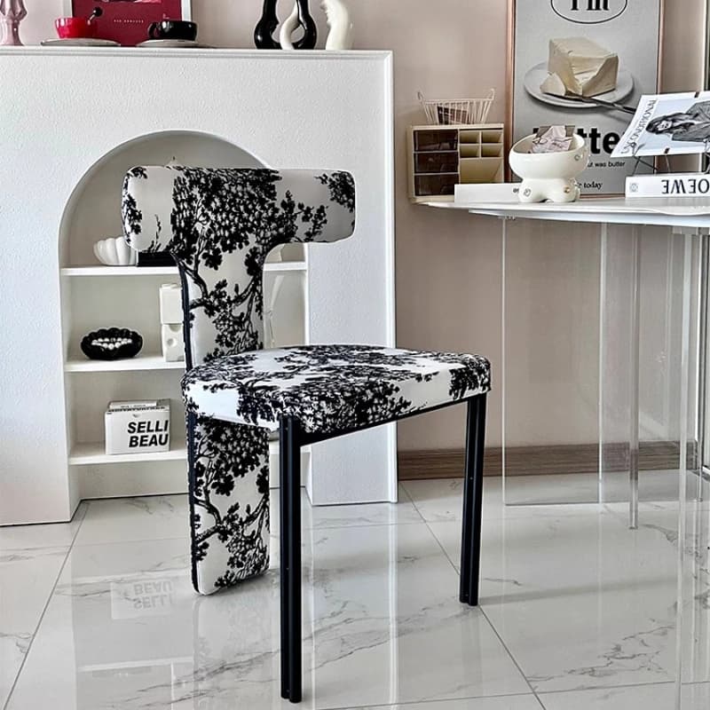 Mid Century Modern Dining Chair Designer Floral Accent Plum Blossom Kitchen Chair Furniture Cream for Home Living Room Seat