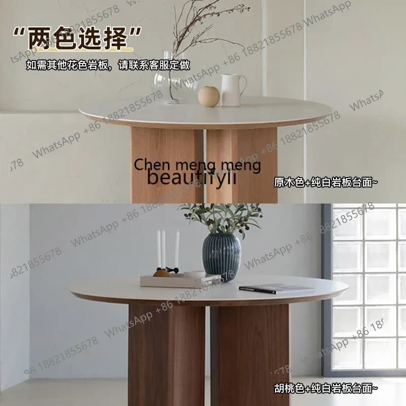 DD  Stone Plate Dining Tables and Chairs Set Household round Log Style Dining Table Small Apartment Living oom round Table