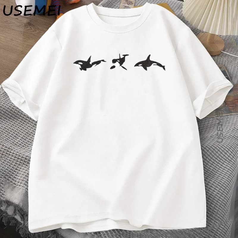 Sealife Orca Whale T Shirt Men Women Ocean Whale Graphic T Shirts Casual Summer Tops Harajuku Cotton Short Sleeve Mens Clothes