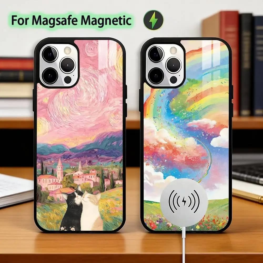 E-esthetic Art Print Phone Case For iPhone17,16,15,14,13,12,11 Plus,Pro Magnetic For Magsafe Wireless Charging