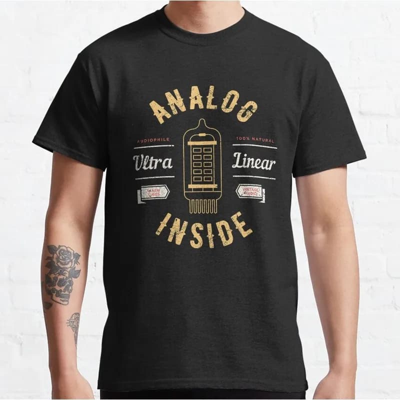 Analog Vacuum Tube Audiophile Sound Graphic T-Shirt Bassist Rock Music Unisex Tee Short Sleeve Vintage Musician Casual Tops