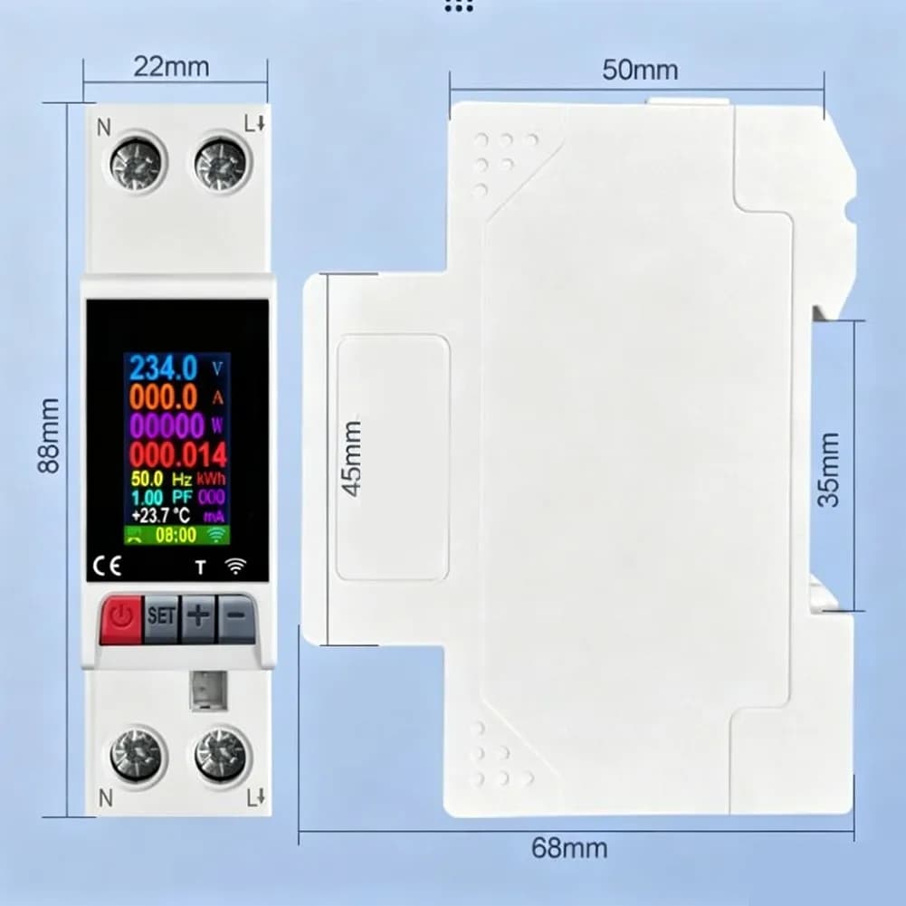 Smart AC Circuit Breaker with Color LCD Display Leakage Protection Overvoltage Undervoltage Overcurrent Overtemperature