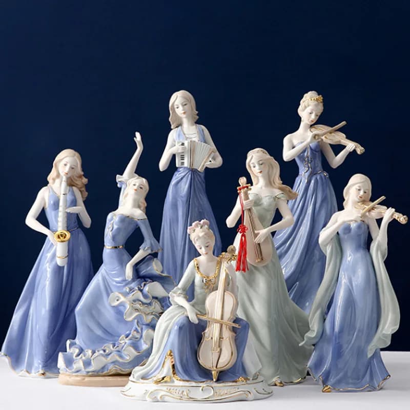 European Style Ceramic Musical Western Lady Figurine Creative Art Ornament Living Room Wine Cabinet Bedroom Home Decor