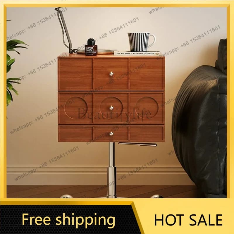 LD medieval solid wood rotating bedside table retro boxwood home bedside table