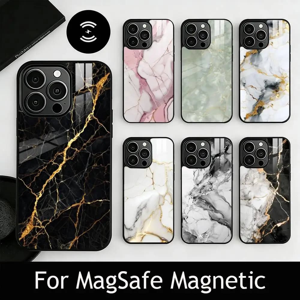 Stylish Marble Pattern Phone Case For iPhone17,16,15,14,13,12,11 Plus,Pro Magnetic For Magsafe Wireless Charging