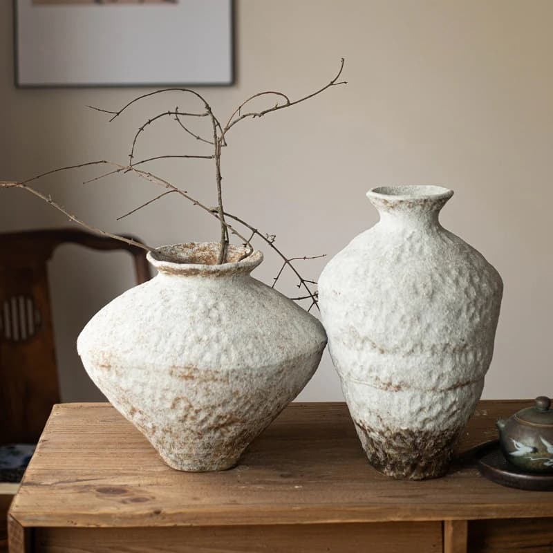 Vintage ceramic vase wabi sari coarse pottery jar new Chinese handmade homestay ornament zen ancient snow fall the Great Wall