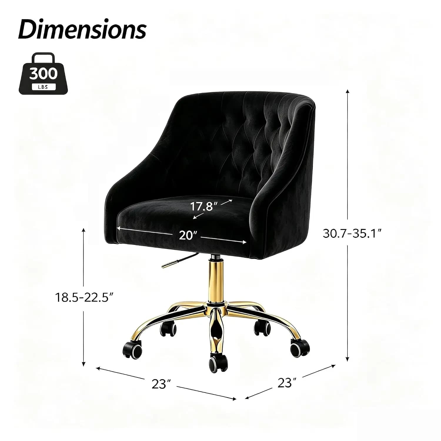 Velvet Office Swivel Chair, Vanity Chair, Fabric Desk Chair, Pretty Fancy , Gold Office for Girls, 360°Swivel Height
