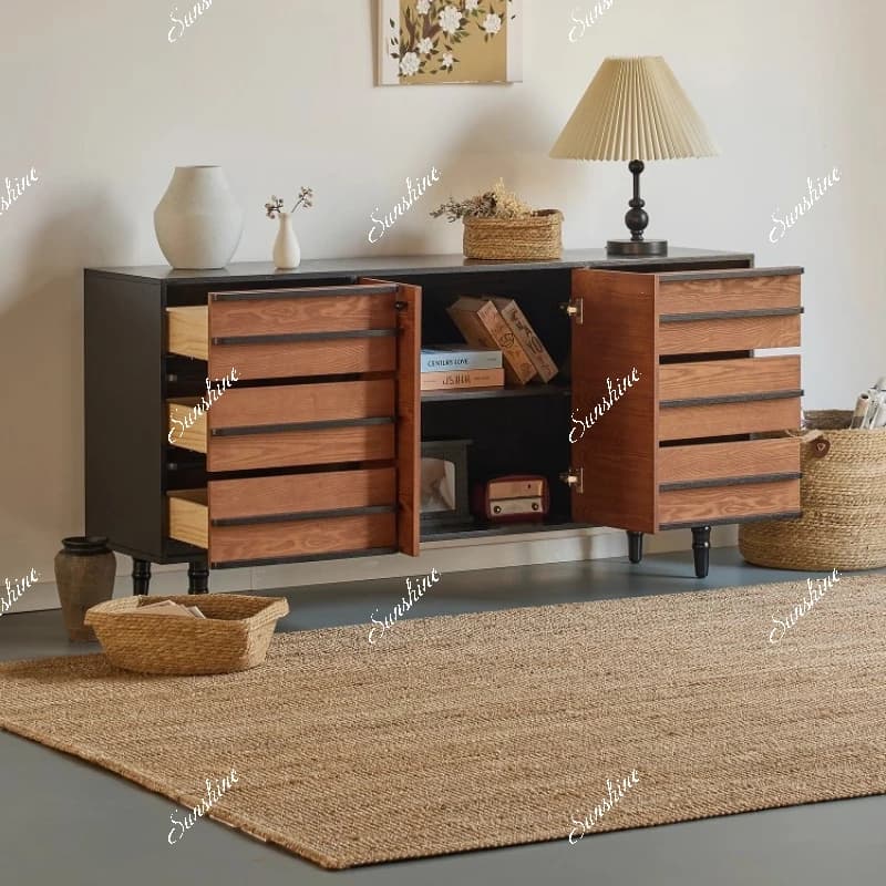 Living room household storage cabinet double door ash wood grain sideboard