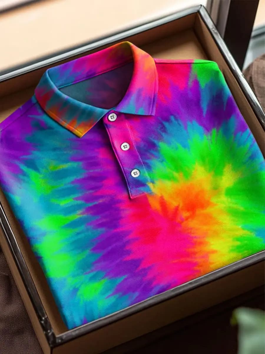 Vintage Abstract Colorblock Geometric Art Print Men‘s Casual Short Sleeve Polo Shirt